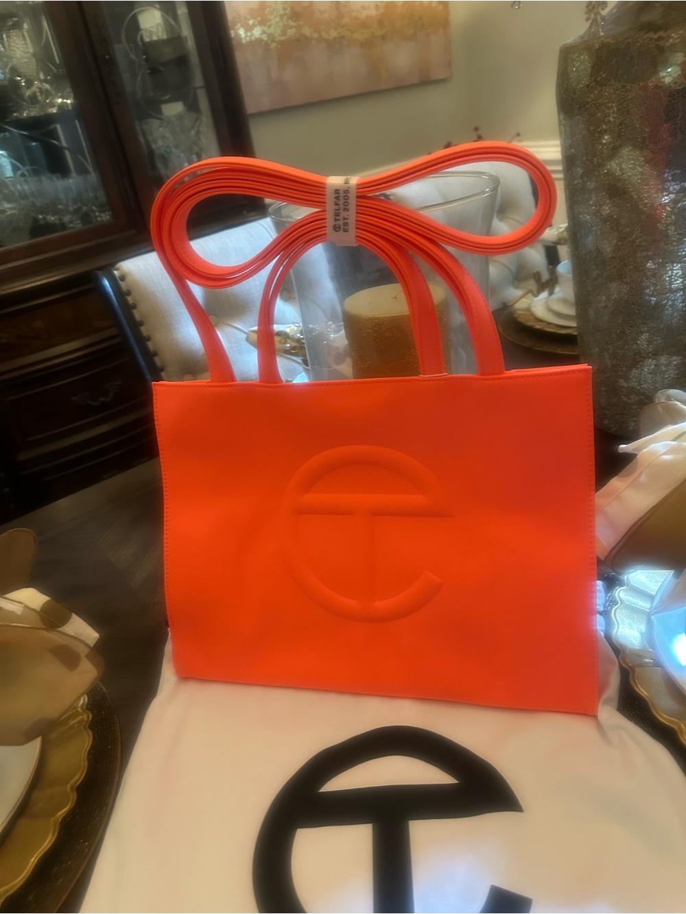 Brand New Telfar Medium Hazard Orange Medium Logo Tote Bright Neon Color.